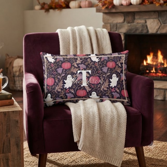 Coussin Rectangle Monogramme de chute fantôme gothique (Créateur téléchargé)