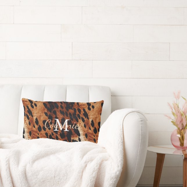 Coussin Rectangle Monogramme de cuir de vache marron (Canapé)