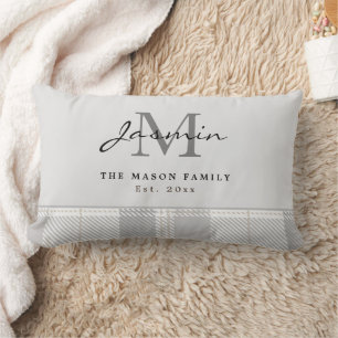 Coussin Rectangle Monogramme de famille élégant tartan gris