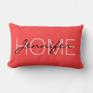 Coussin Rectangle monogramme de la maison couleur rouge corail