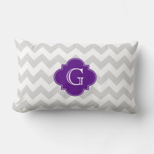 Coussin Rectangle Monogramme de Quatrefoil gris clair blanc mauve Ch