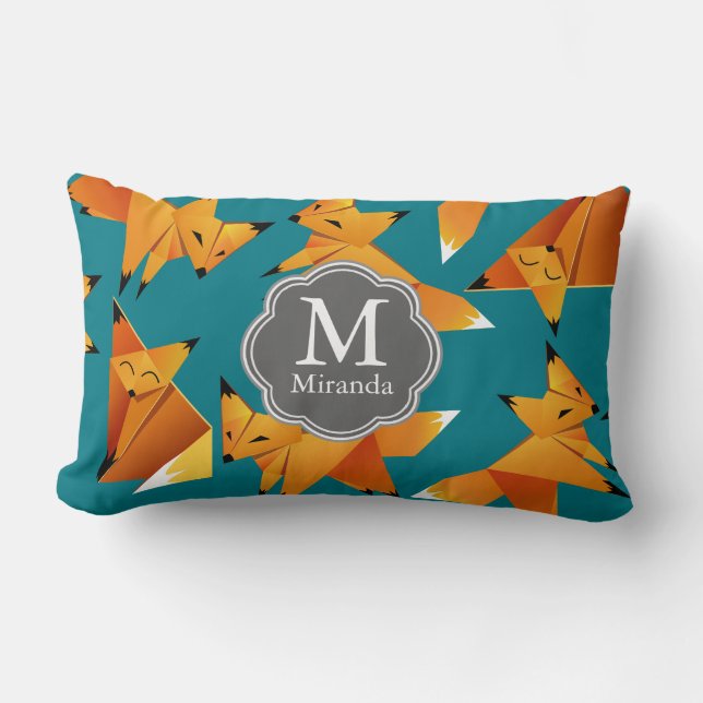 Coussin Rectangle Monogramme de renards de mignons Origami (Recto)