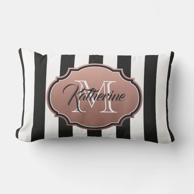 Coussin Rectangle Monogramme des bandes noires et blanches (Recto)