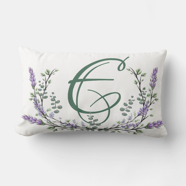 Coussin Rectangle Monogramme E Lavande Eucalyptus (Recto)