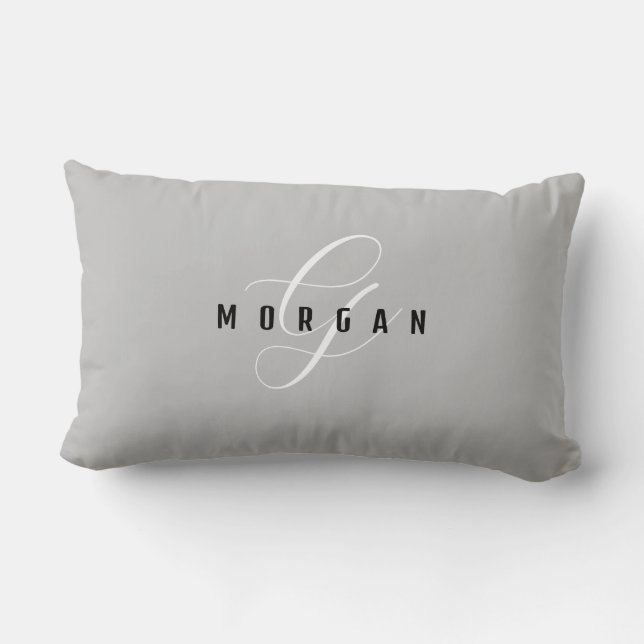 Coussin Rectangle Monogramme élégant blanc écriture & nom noir sur g (Verso)