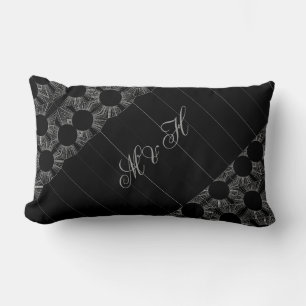 Coussin Rectangle Monogramme Élégant, moderne géométrique Noir, Blan