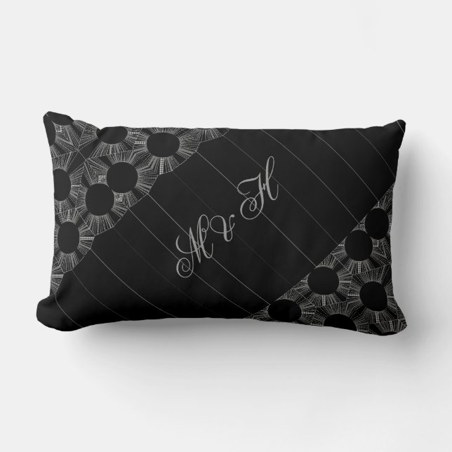 Coussin Rectangle Monogramme Élégant, moderne géométrique Noir, Blan (Recto)
