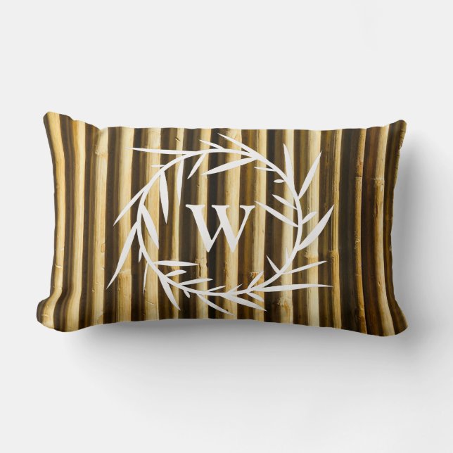 Coussin Rectangle Monogramme en bambou rustique Lignes verticales Mo (Recto)