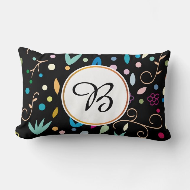 Coussin Rectangle monogramme et feuille (Recto)