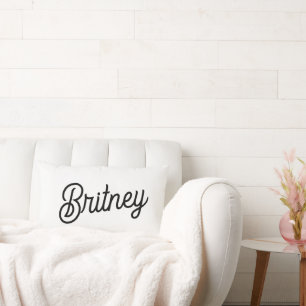 Coussin Rectangle Monogramme et nom personnalisés en noir moderne