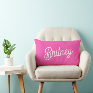 Coussin Rectangle Monogramme et nom personnalisés Hot Pink moderne