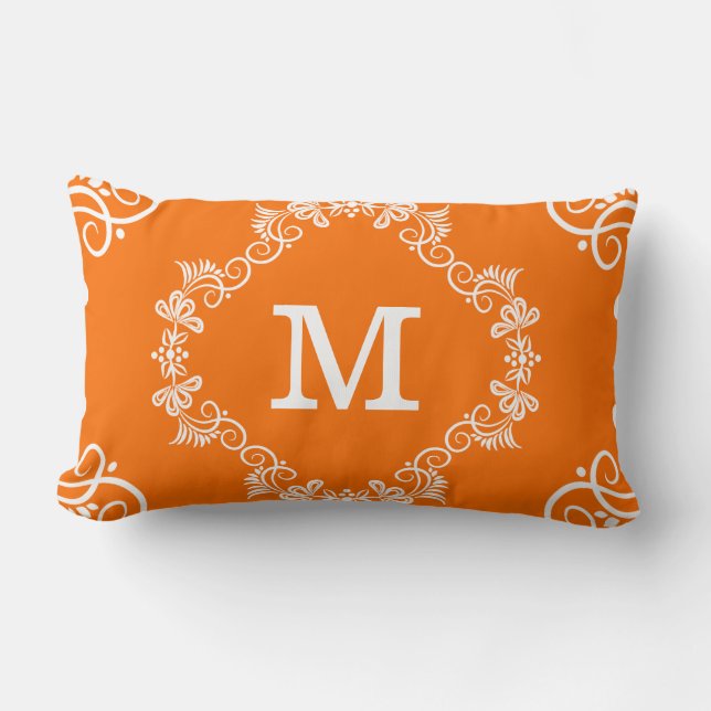 Coussin Rectangle Monogramme fait sur commande blanc orange (Recto)