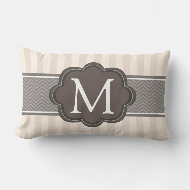 Coussin Rectangle Monogramme fait sur commande Brown de rayures (Recto)