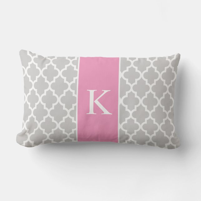 Coussin Rectangle Monogramme fait sur commande marocain rose gris (Recto)