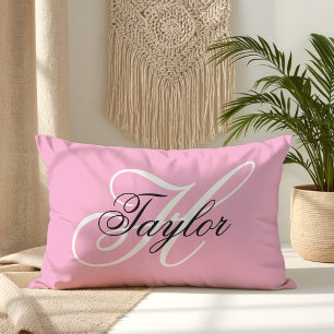 Coussin Rectangle Monogramme fantaisie noir et blanc Rose