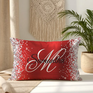 Coussin Rectangle Monogramme fantaisie pailleté argenté brillant