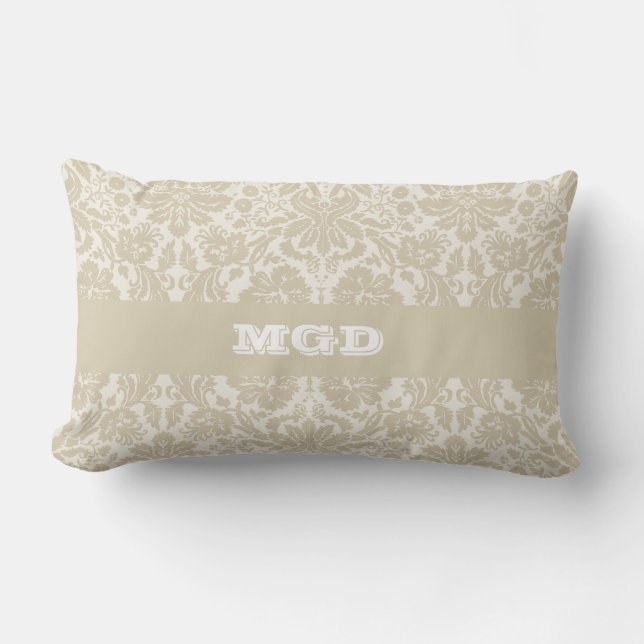 Coussin Rectangle Monogramme floral fleuri de beige de motif de (Recto)