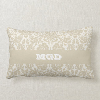 Coussin Rectangle Monogramme floral fleuri de beige de motif de