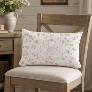 Coussin Rectangle Monogramme Floral Romantique   Cottagecore Vintage