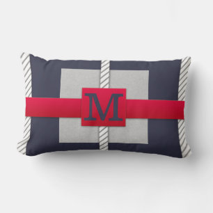 Coussin Rectangle Monogramme Gris et blanc triés   Toute taille   Pe