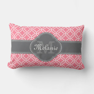 Coussin Rectangle Monogramme gris foncé rose clair blanc Motif maroc