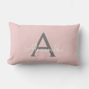 Coussin Rectangle Monogramme Gris Rose Blush Nom Moderne