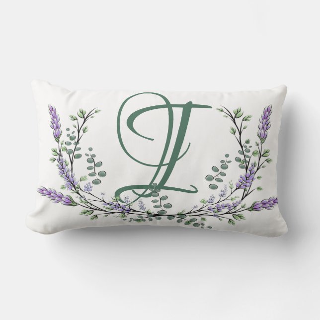 Coussin Rectangle Monogramme I Lavande Eucalyptus (Recto)