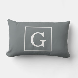 Coussin Rectangle Monogramme Initial Cadre Gris Charbon Blanc