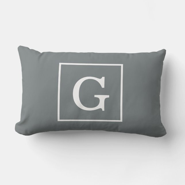 Coussin Rectangle Monogramme Initial Cadre Gris Charbon Blanc (Recto)