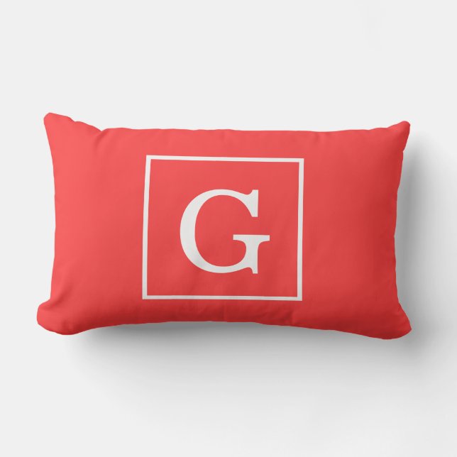 Coussin Rectangle Monogramme Initial Cadre Rouge Corail Blanc (Recto)