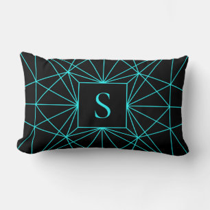 Coussin Rectangle Monogramme initial Design géométrique turquoise