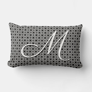 Coussin Rectangle Monogramme initial géométrique noir et blanc