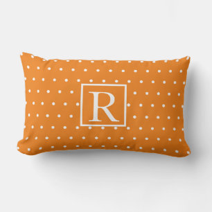 Coussin Rectangle Monogramme Initial Orange White Pois Cute