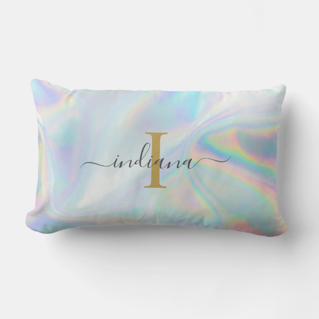 Coussin Rectangle Monogramme Initial Script Holographique Abstrait M (Recto)