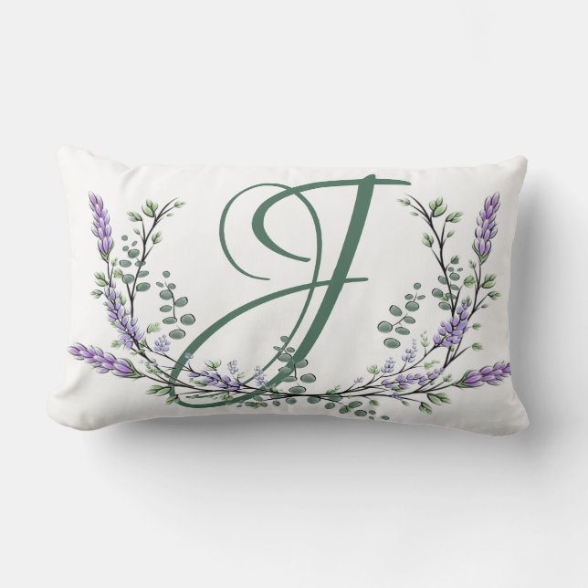Coussin Rectangle Monogramme J Lavender Eucalyptus (Recto)