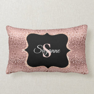Coussin Rectangle Monogramme Léopard Or Rose Personnalisé Thé