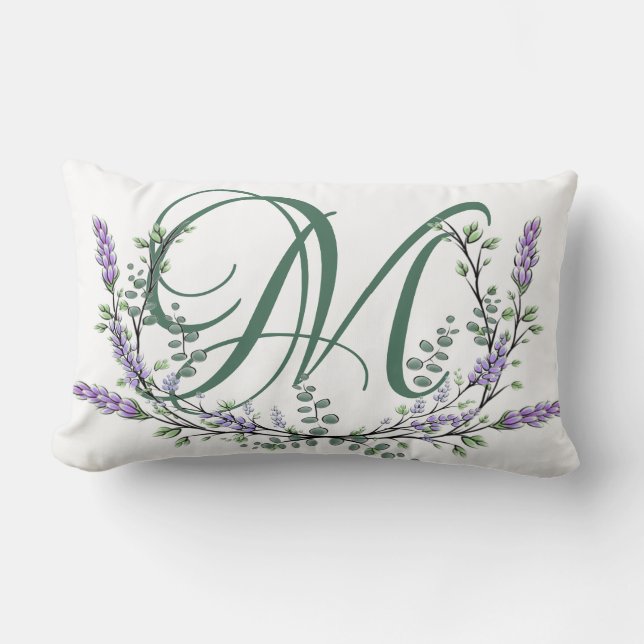 Coussin Rectangle Monogramme M Lavender Eucalyptus (Recto)