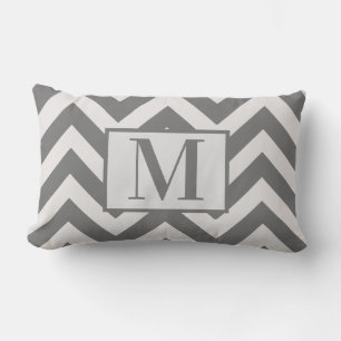 Coussin Rectangle Monogramme moderne Gris Blanc Chevron Design