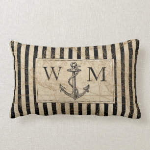 Coussin Rectangle Monogramme nautique d'Ancre de carte de Vieux