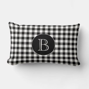 Coussin Rectangle Monogramme noir de coutume de motif de guingan