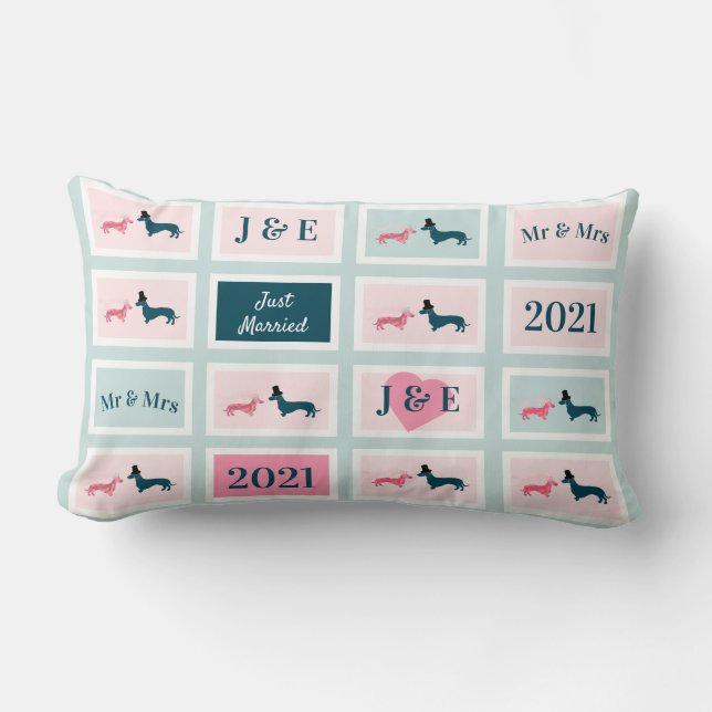 Coussin Rectangle Monogramme nouvellement marié mignon Dachshund Chi (Recto)
