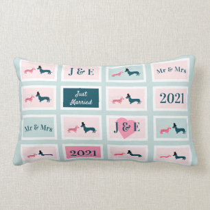 Coussin Rectangle Monogramme nouvellement marié mignon Dachshund Chi