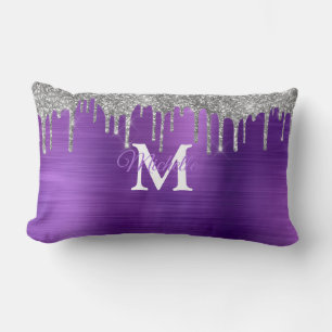Coussin Rectangle Monogramme personnalisé en métal brossé violet