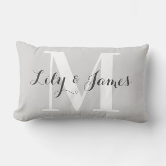 Coussin Rectangle Monogramme personnalisé Mariage gris-blanc
