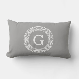 Coussin Rectangle Monogramme principal grec blanc gris-foncé