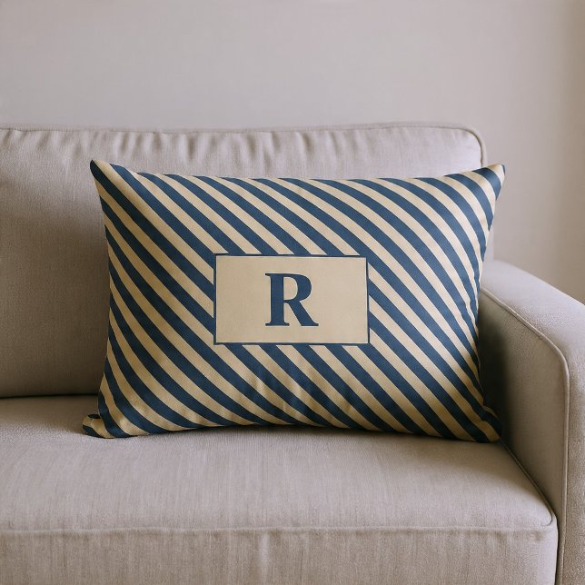 Coussin Rectangle Monogrammé rayures bleu/vanille (Créateur téléchargé)