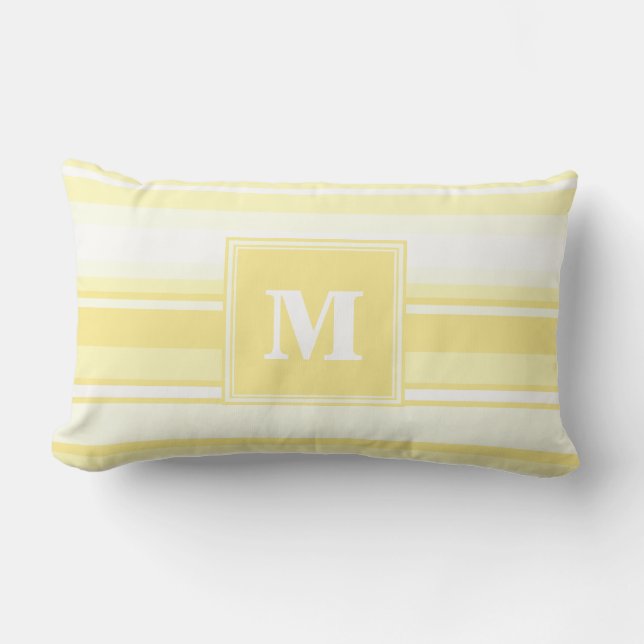 Coussin Rectangle Monogramme rayures jaunes citron (Recto)