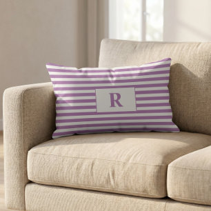 Coussin Rectangle Monogrammé rayures lilas/blanc