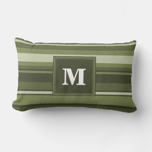 Coussin Rectangle Monogramme rayures vert olive (Recto)