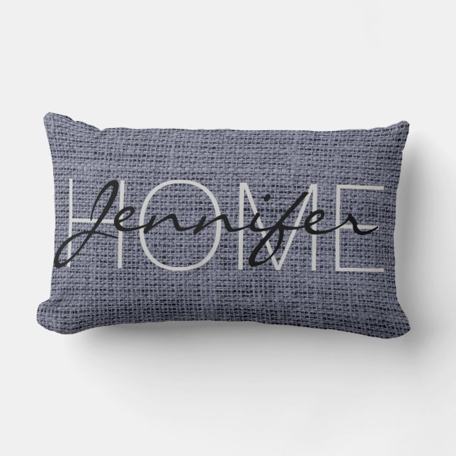Coussin Rectangle Monogramme rustique de toile de jute gris-foncé (Recto)